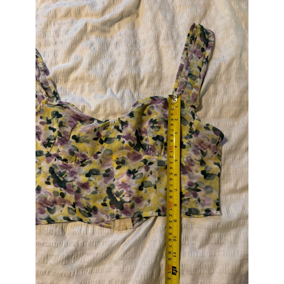 Cider Floral Crop Top Corset Yellow & Purple Sheer Size M - Picture 5 of 7
